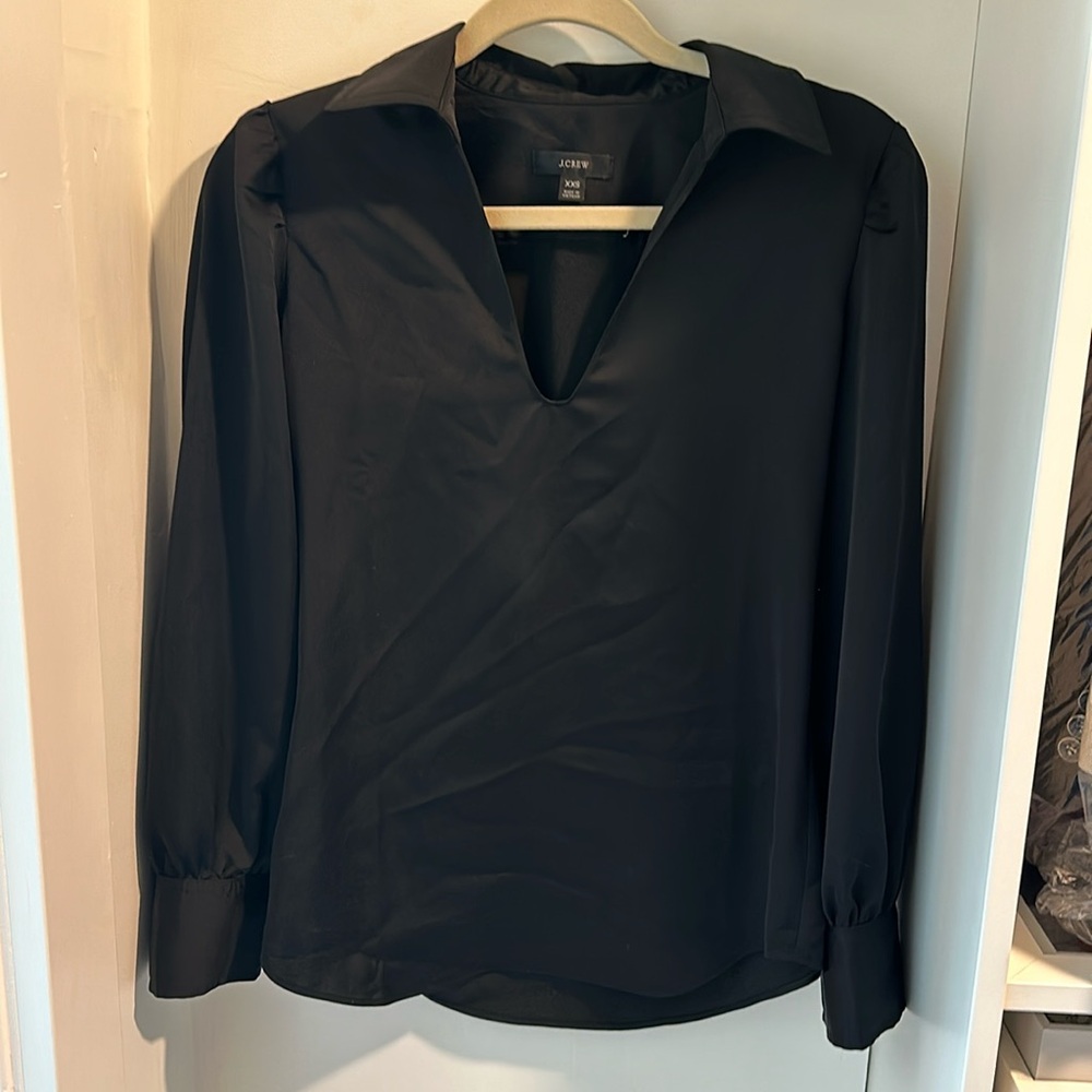 Black satin vneck blouse